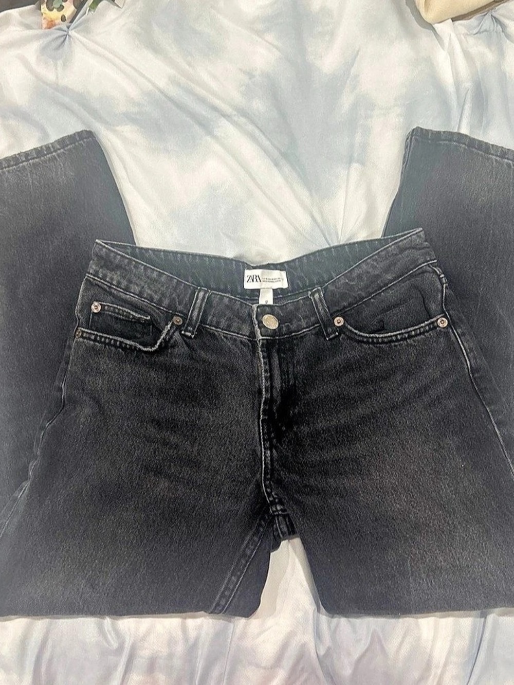 Zara The Indie Pant Straight Leg Jeans in Black Waist US 4